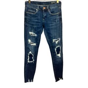 BLANKNYC Crop Skinny Sz 24 Ripped Distressed 27" Inseam Stretch Pant Raw Hem